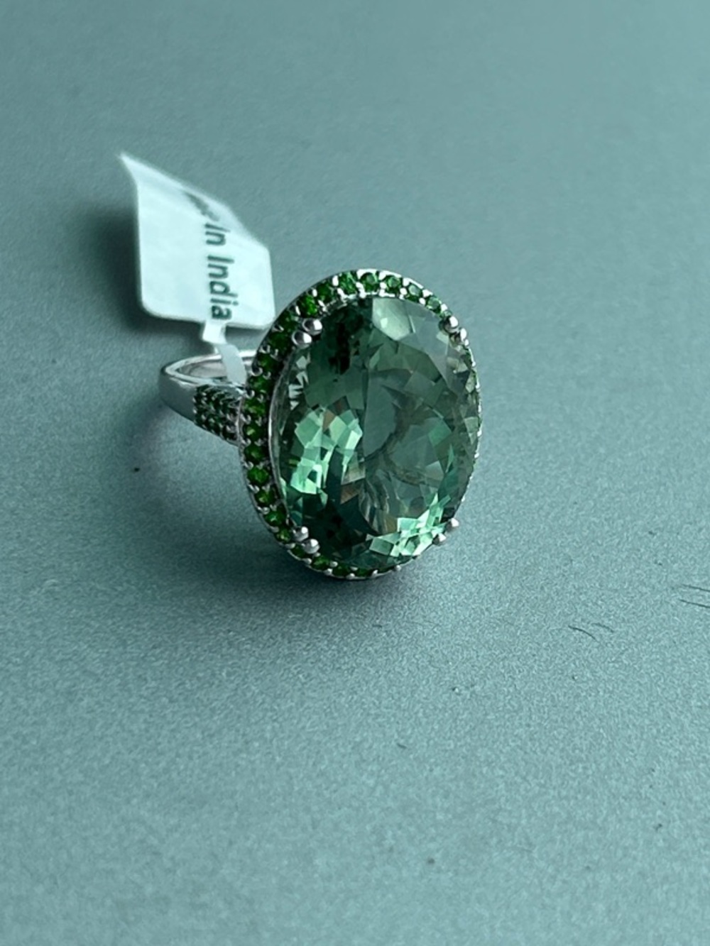 Green Oval Halo Statement Ring